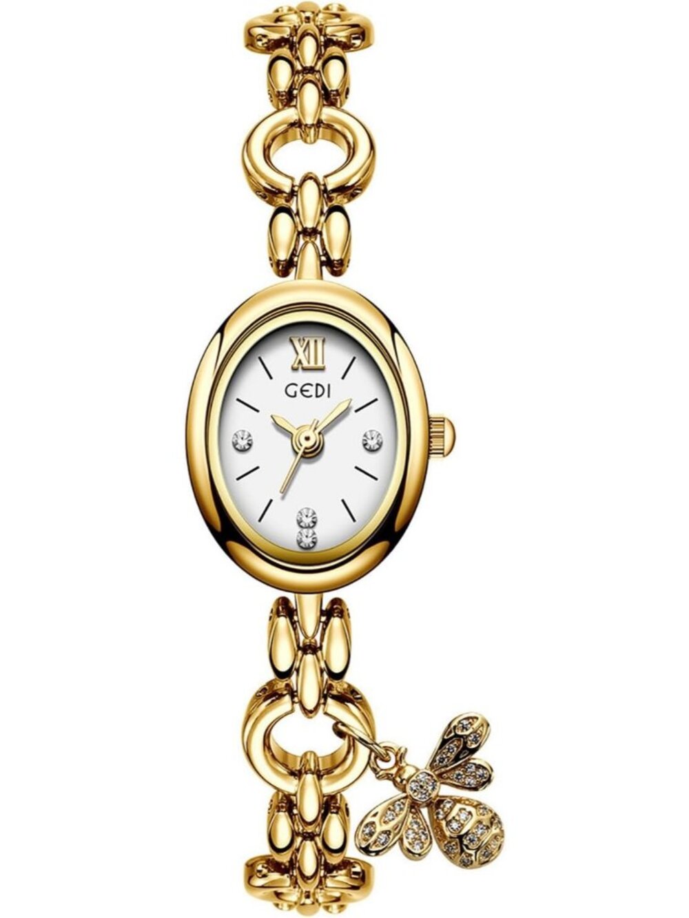 Women's White Gold Vintage Oval Quartz Alloy Steel Band Slim Bracelet Watches